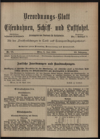 Verordnungs-Blatt für Eisenbahnen und Schiffahrt: Veröffentlichungen in Tarif- und Transport-Angelegenheiten 19200605 Seite: 1