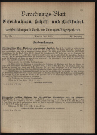 Verordnungs-Blatt für Eisenbahnen und Schiffahrt: Veröffentlichungen in Tarif- und Transport-Angelegenheiten 19200605 Seite: 3