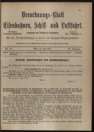 Verordnungs-Blatt für Eisenbahnen und Schiffahrt: Veröffentlichungen in Tarif- und Transport-Angelegenheiten 19200615 Seite: 1