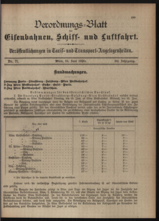 Verordnungs-Blatt für Eisenbahnen und Schiffahrt: Veröffentlichungen in Tarif- und Transport-Angelegenheiten 19200619 Seite: 1