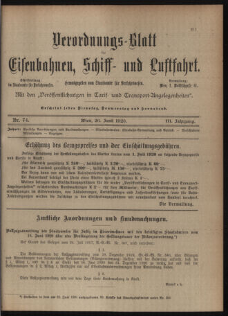 Verordnungs-Blatt für Eisenbahnen und Schiffahrt: Veröffentlichungen in Tarif- und Transport-Angelegenheiten 19200626 Seite: 1