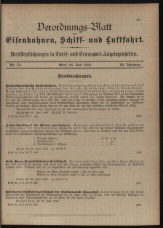 Verordnungs-Blatt für Eisenbahnen und Schiffahrt: Veröffentlichungen in Tarif- und Transport-Angelegenheiten 19200626 Seite: 3