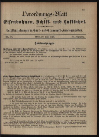 Verordnungs-Blatt für Eisenbahnen und Schiffahrt: Veröffentlichungen in Tarif- und Transport-Angelegenheiten 19200629 Seite: 1