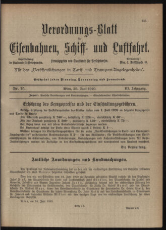 Verordnungs-Blatt für Eisenbahnen und Schiffahrt: Veröffentlichungen in Tarif- und Transport-Angelegenheiten 19200629 Seite: 3