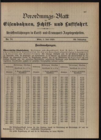 Verordnungs-Blatt für Eisenbahnen und Schiffahrt: Veröffentlichungen in Tarif- und Transport-Angelegenheiten 19200701 Seite: 3