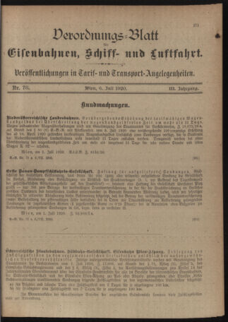 Verordnungs-Blatt für Eisenbahnen und Schiffahrt: Veröffentlichungen in Tarif- und Transport-Angelegenheiten 19200706 Seite: 3