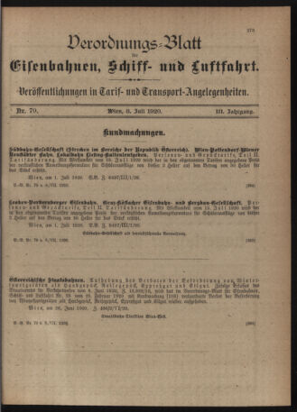 Verordnungs-Blatt für Eisenbahnen und Schiffahrt: Veröffentlichungen in Tarif- und Transport-Angelegenheiten 19200706 Seite: 7