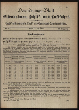 Verordnungs-Blatt für Eisenbahnen und Schiffahrt: Veröffentlichungen in Tarif- und Transport-Angelegenheiten 19200713 Seite: 5