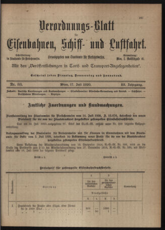 Verordnungs-Blatt für Eisenbahnen und Schiffahrt: Veröffentlichungen in Tarif- und Transport-Angelegenheiten 19200717 Seite: 1