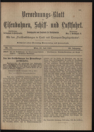 Verordnungs-Blatt für Eisenbahnen und Schiffahrt: Veröffentlichungen in Tarif- und Transport-Angelegenheiten 19200720 Seite: 3