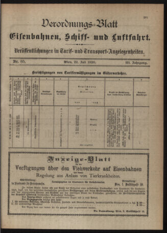 Verordnungs-Blatt für Eisenbahnen und Schiffahrt: Veröffentlichungen in Tarif- und Transport-Angelegenheiten 19200722 Seite: 3