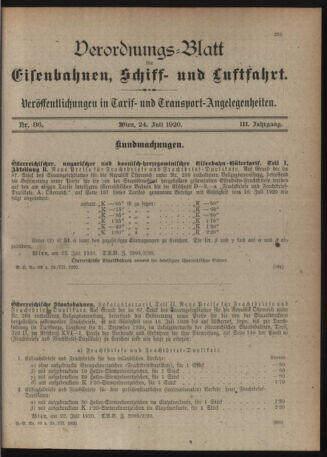 Verordnungs-Blatt für Eisenbahnen und Schiffahrt: Veröffentlichungen in Tarif- und Transport-Angelegenheiten 19200724 Seite: 3