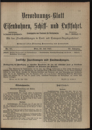 Verordnungs-Blatt für Eisenbahnen und Schiffahrt: Veröffentlichungen in Tarif- und Transport-Angelegenheiten 19200729 Seite: 1