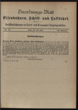 Verordnungs-Blatt für Eisenbahnen und Schiffahrt: Veröffentlichungen in Tarif- und Transport-Angelegenheiten 19200729 Seite: 3