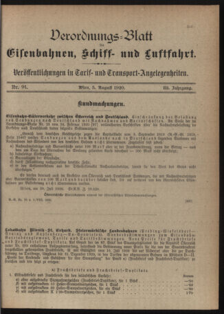 Verordnungs-Blatt für Eisenbahnen und Schiffahrt: Veröffentlichungen in Tarif- und Transport-Angelegenheiten 19200805 Seite: 3