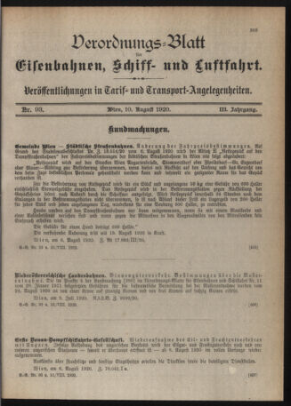 Verordnungs-Blatt für Eisenbahnen und Schiffahrt: Veröffentlichungen in Tarif- und Transport-Angelegenheiten 19200810 Seite: 3