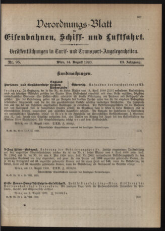 Verordnungs-Blatt für Eisenbahnen und Schiffahrt: Veröffentlichungen in Tarif- und Transport-Angelegenheiten 19200814 Seite: 3