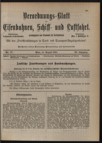 Verordnungs-Blatt für Eisenbahnen und Schiffahrt: Veröffentlichungen in Tarif- und Transport-Angelegenheiten 19200819 Seite: 1