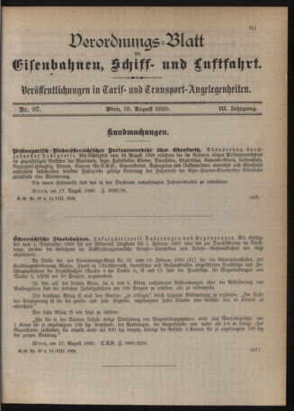 Verordnungs-Blatt für Eisenbahnen und Schiffahrt: Veröffentlichungen in Tarif- und Transport-Angelegenheiten 19200819 Seite: 3