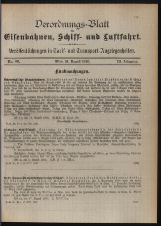 Verordnungs-Blatt für Eisenbahnen und Schiffahrt: Veröffentlichungen in Tarif- und Transport-Angelegenheiten 19200821 Seite: 3