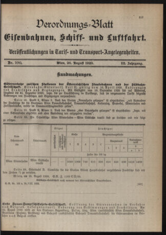 Verordnungs-Blatt für Eisenbahnen und Schiffahrt: Veröffentlichungen in Tarif- und Transport-Angelegenheiten 19200826 Seite: 3