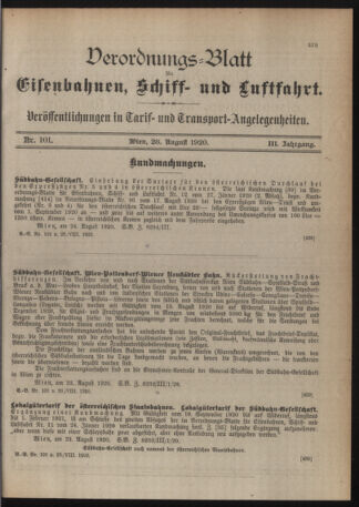 Verordnungs-Blatt für Eisenbahnen und Schiffahrt: Veröffentlichungen in Tarif- und Transport-Angelegenheiten 19200828 Seite: 3