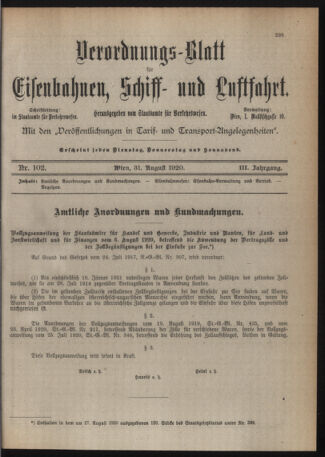 Verordnungs-Blatt für Eisenbahnen und Schiffahrt: Veröffentlichungen in Tarif- und Transport-Angelegenheiten 19200831 Seite: 1