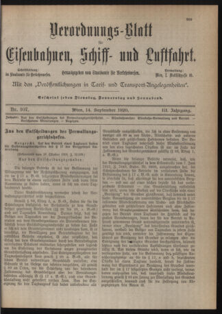 Verordnungs-Blatt für Eisenbahnen und Schiffahrt: Veröffentlichungen in Tarif- und Transport-Angelegenheiten 19200914 Seite: 1