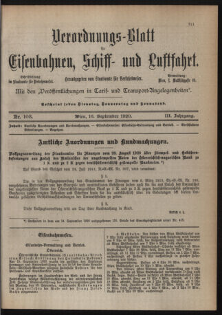 Verordnungs-Blatt für Eisenbahnen und Schiffahrt: Veröffentlichungen in Tarif- und Transport-Angelegenheiten 19200916 Seite: 1