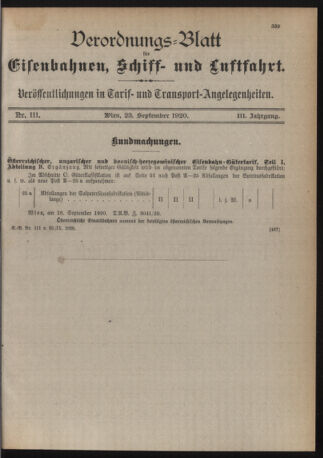 Verordnungs-Blatt für Eisenbahnen und Schiffahrt: Veröffentlichungen in Tarif- und Transport-Angelegenheiten 19200923 Seite: 3