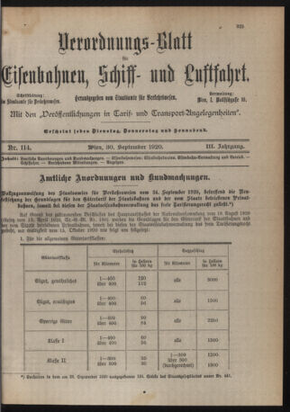 Verordnungs-Blatt für Eisenbahnen und Schiffahrt: Veröffentlichungen in Tarif- und Transport-Angelegenheiten 19200930 Seite: 1