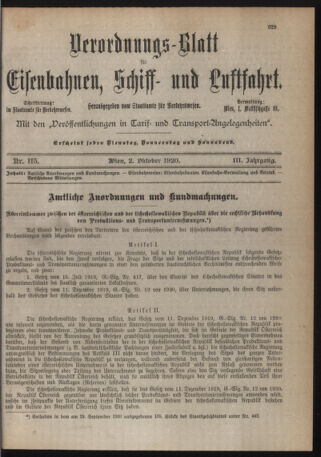 Verordnungs-Blatt für Eisenbahnen und Schiffahrt: Veröffentlichungen in Tarif- und Transport-Angelegenheiten 19201002 Seite: 1