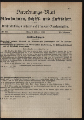 Verordnungs-Blatt für Eisenbahnen und Schiffahrt: Veröffentlichungen in Tarif- und Transport-Angelegenheiten 19201002 Seite: 3