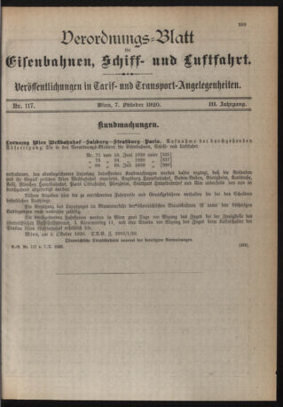 Verordnungs-Blatt für Eisenbahnen und Schiffahrt: Veröffentlichungen in Tarif- und Transport-Angelegenheiten 19201007 Seite: 3