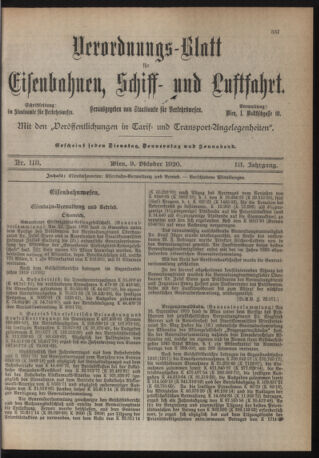 Verordnungs-Blatt für Eisenbahnen und Schiffahrt: Veröffentlichungen in Tarif- und Transport-Angelegenheiten 19201009 Seite: 1