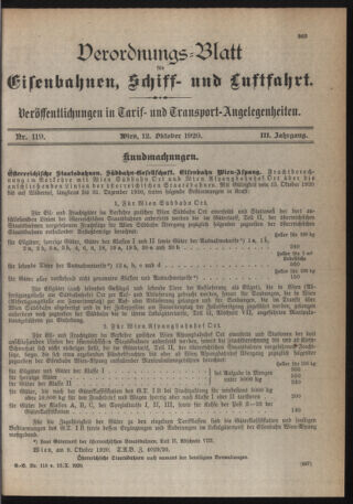 Verordnungs-Blatt für Eisenbahnen und Schiffahrt: Veröffentlichungen in Tarif- und Transport-Angelegenheiten 19201012 Seite: 3