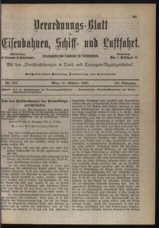 Verordnungs-Blatt für Eisenbahnen und Schiffahrt: Veröffentlichungen in Tarif- und Transport-Angelegenheiten 19201016 Seite: 1