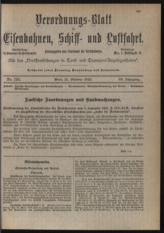 Verordnungs-Blatt für Eisenbahnen und Schiffahrt: Veröffentlichungen in Tarif- und Transport-Angelegenheiten 19201021 Seite: 1