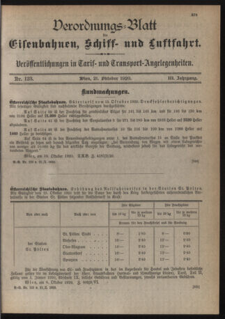 Verordnungs-Blatt für Eisenbahnen und Schiffahrt: Veröffentlichungen in Tarif- und Transport-Angelegenheiten 19201021 Seite: 3