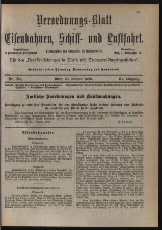 Verordnungs-Blatt für Eisenbahnen und Schiffahrt: Veröffentlichungen in Tarif- und Transport-Angelegenheiten 19201023 Seite: 1