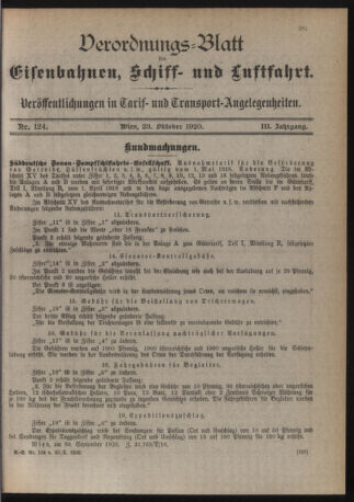 Verordnungs-Blatt für Eisenbahnen und Schiffahrt: Veröffentlichungen in Tarif- und Transport-Angelegenheiten 19201023 Seite: 3