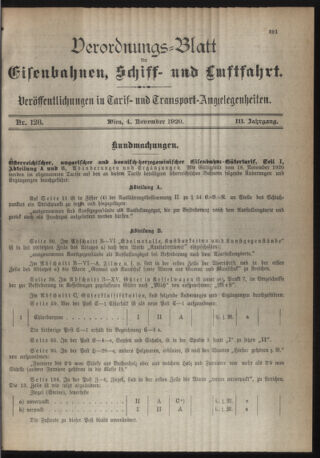 Verordnungs-Blatt für Eisenbahnen und Schiffahrt: Veröffentlichungen in Tarif- und Transport-Angelegenheiten 19201104 Seite: 1