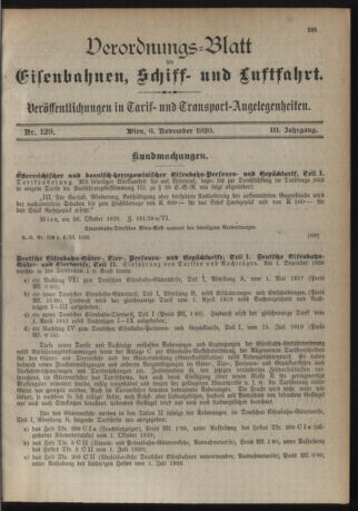 Verordnungs-Blatt für Eisenbahnen und Schiffahrt: Veröffentlichungen in Tarif- und Transport-Angelegenheiten 19201106 Seite: 1