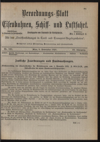 Verordnungs-Blatt für Eisenbahnen und Schiffahrt: Veröffentlichungen in Tarif- und Transport-Angelegenheiten 19201109 Seite: 1