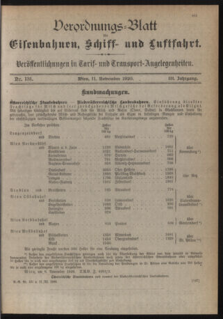 Verordnungs-Blatt für Eisenbahnen und Schiffahrt: Veröffentlichungen in Tarif- und Transport-Angelegenheiten 19201111 Seite: 3