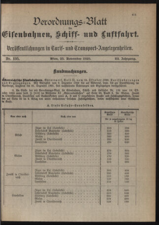 Verordnungs-Blatt für Eisenbahnen und Schiffahrt: Veröffentlichungen in Tarif- und Transport-Angelegenheiten 19201125 Seite: 1