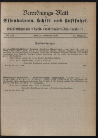 Verordnungs-Blatt für Eisenbahnen und Schiffahrt: Veröffentlichungen in Tarif- und Transport-Angelegenheiten 19201127 Seite: 3