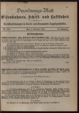 Verordnungs-Blatt für Eisenbahnen und Schiffahrt: Veröffentlichungen in Tarif- und Transport-Angelegenheiten 19201202 Seite: 1