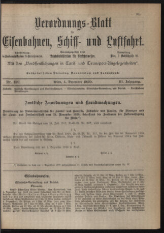 Verordnungs-Blatt für Eisenbahnen und Schiffahrt: Veröffentlichungen in Tarif- und Transport-Angelegenheiten 19201204 Seite: 1