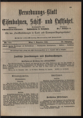 Verordnungs-Blatt für Eisenbahnen und Schiffahrt: Veröffentlichungen in Tarif- und Transport-Angelegenheiten 19201207 Seite: 3